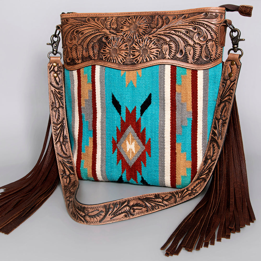 American Darling ADBG208DAR Signature Crossbody Hand Tooled Saddle Blanket Genuine Leather Women Bag Western Handbag Purse