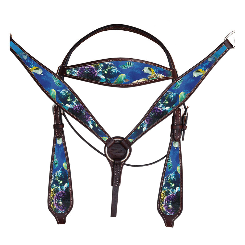 Western Horse Headstall Breast Collar Set American Leather Brown Hilason
