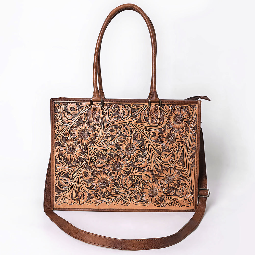 American Darling ADBG387BR Tote Hand Tooled Genuine Leather Women Bag Western Handbag Purse