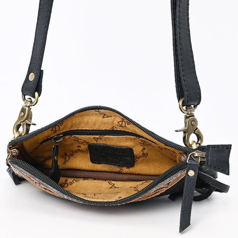 American Darling ADBG403BKW Small Crossbody Hand Tooled Hair-On Genuine Leather Women Bag Western Handbag Purse