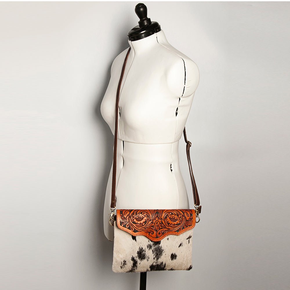 American Darling  Envelope Hand Tooled Hair On Genuine Leather Women Bag Western Handbag Purse