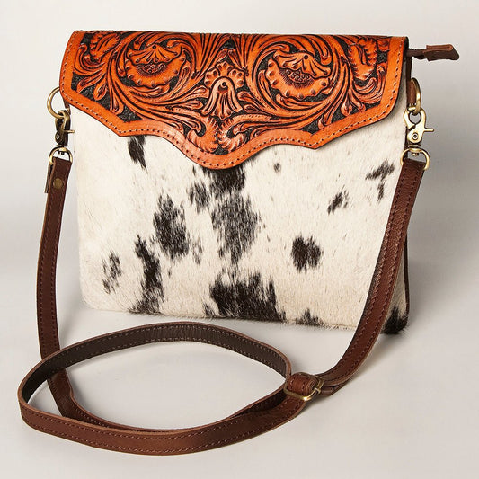 American Darling  Envelope Hand Tooled Hair On Genuine Leather Women Bag Western Handbag Purse