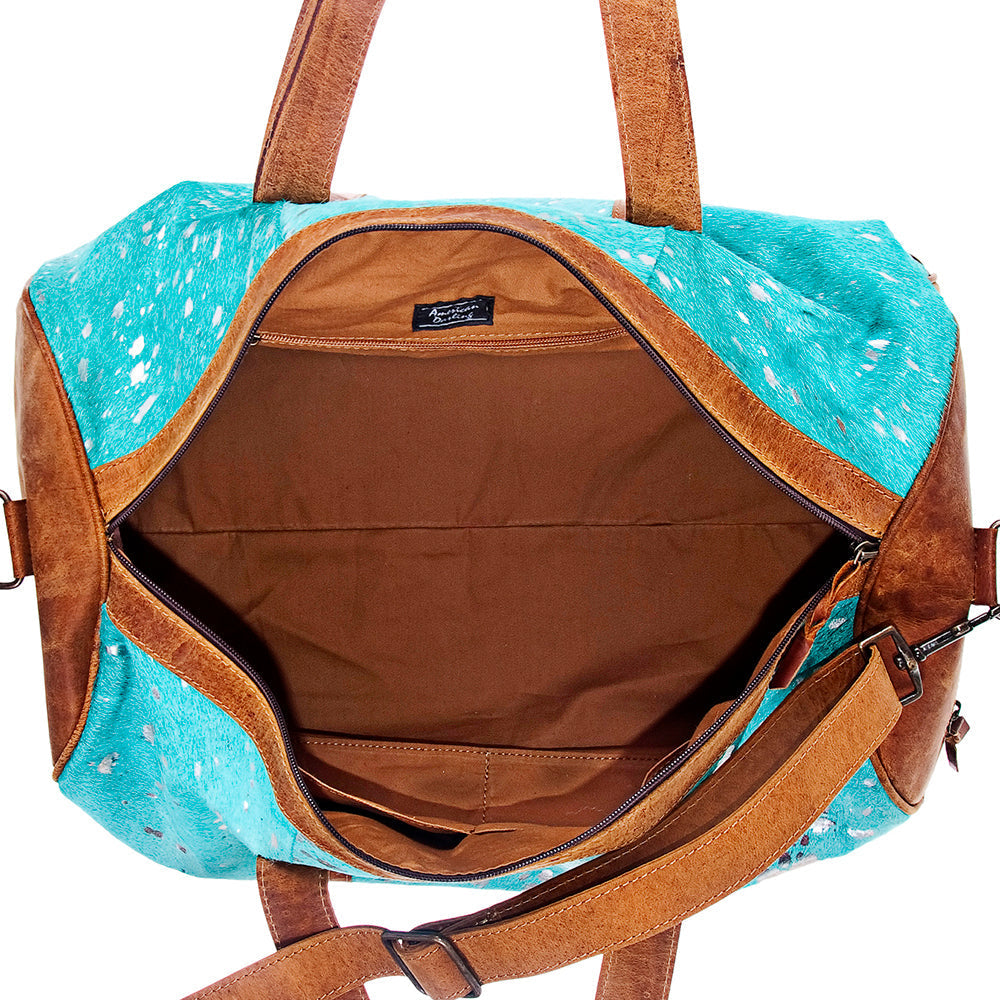 American Darling ADBGS174TRQ Duffel Hair On Genuine Leather Women Bag Western Handbag Purse