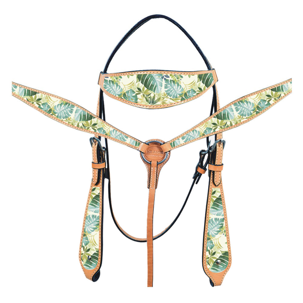 Western Horse Headstall Breast Collar Set American Leather Tan Hilason