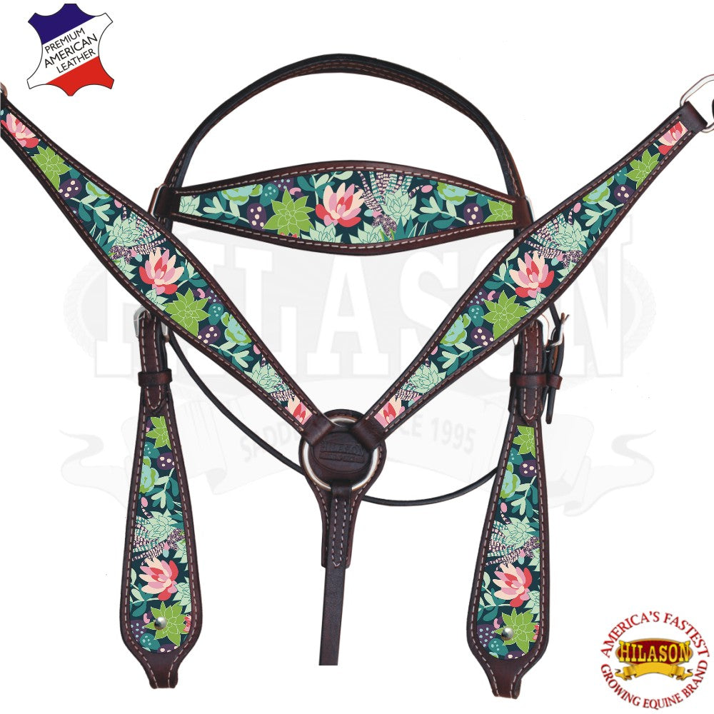 Western Horse Headstall Breast Collar Set American Leather  Hilason