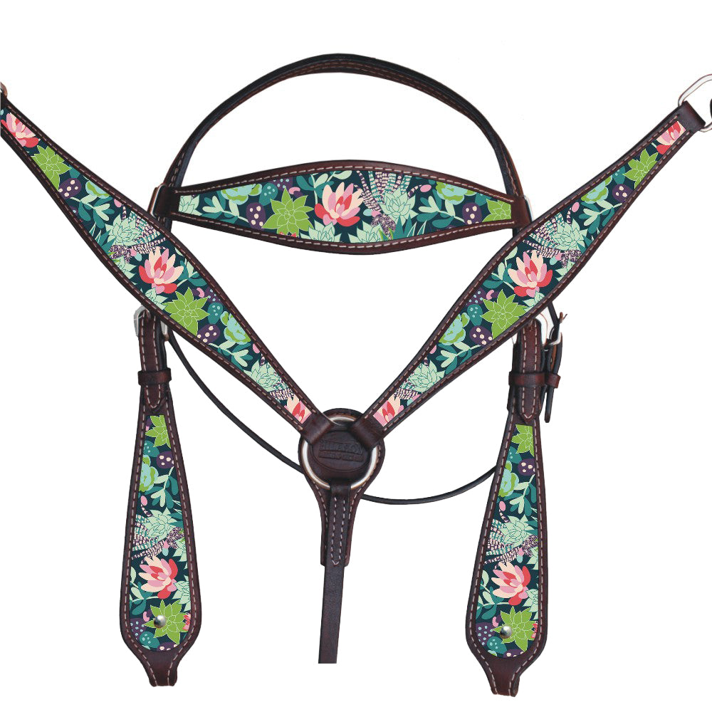 Western Horse Headstall Breast Collar Set American Leather  Hilason