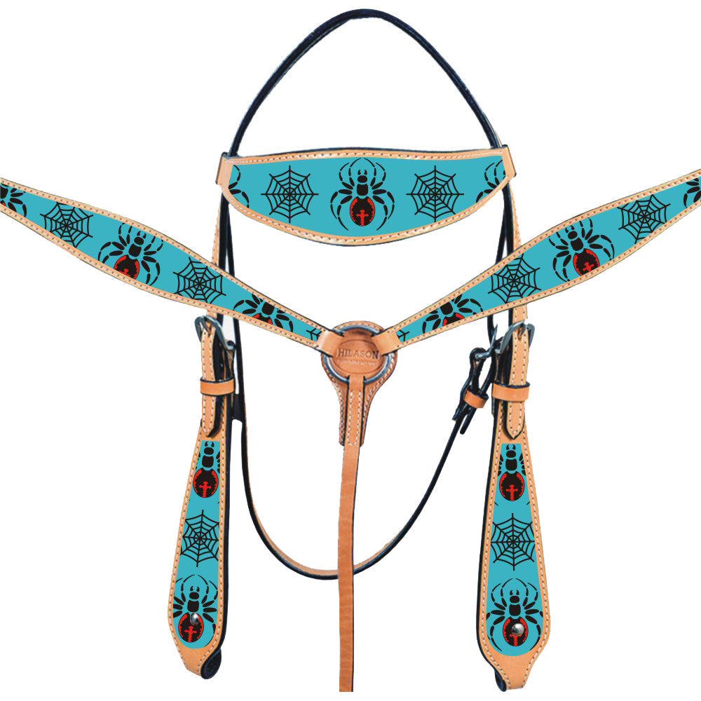 Western Horse Headstall Breast Collar Set American Leather Spider Hilason