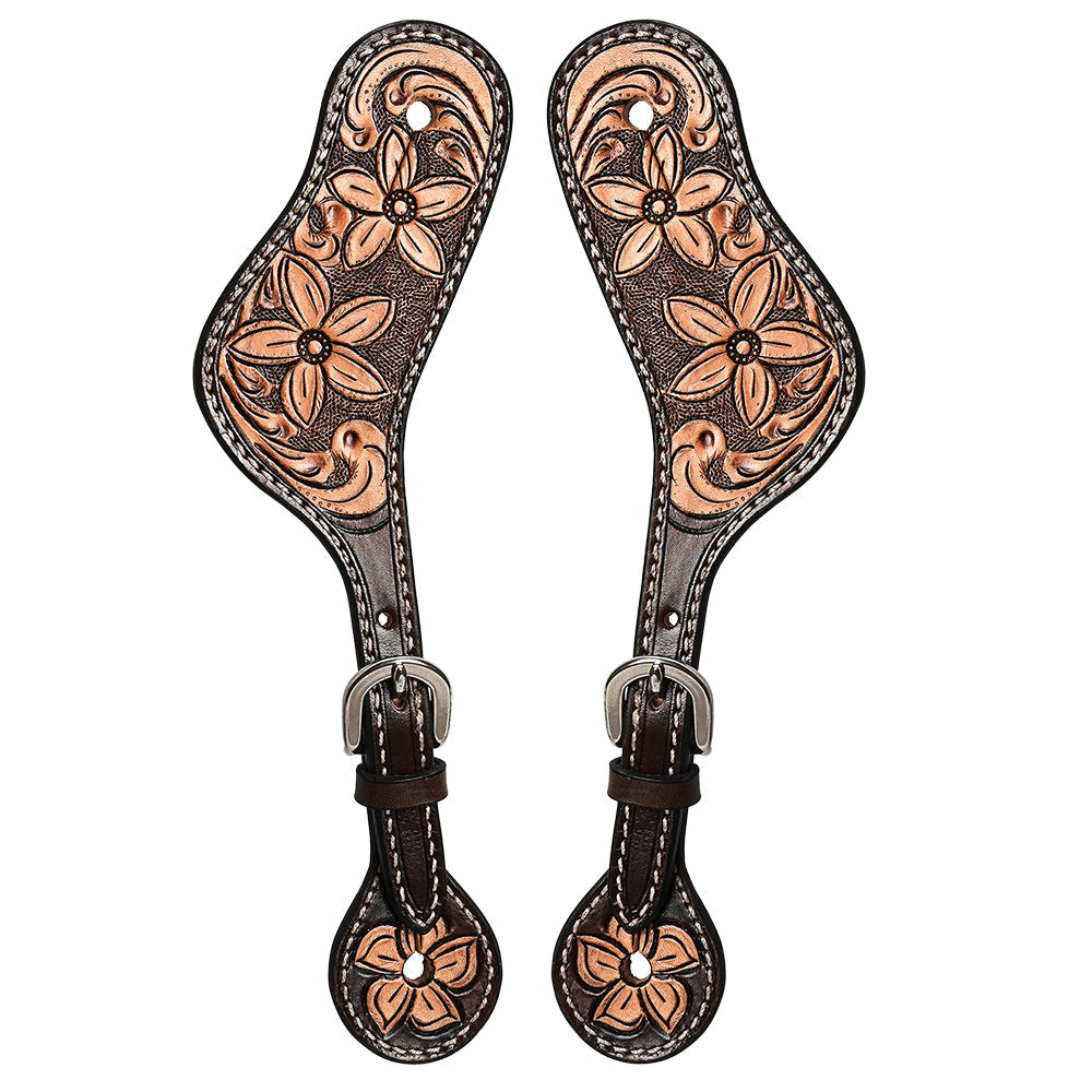 Western Leather Spur Straps Diamond Sparkle Carved Spur Straps Hilason