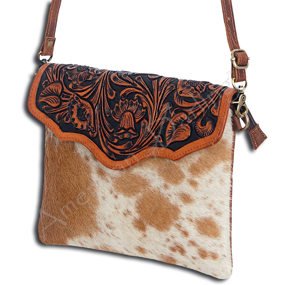 American Darling  Envelope Hand Tooled Hair On Genuine Leather Women Bag Western Handbag Purse
