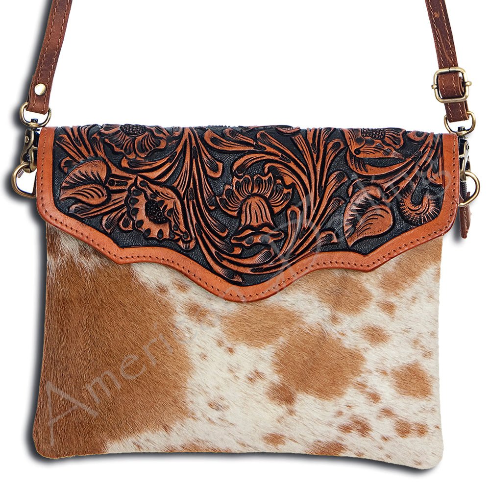 American Darling  Envelope Hand Tooled Hair On Genuine Leather Women Bag Western Handbag Purse