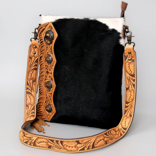 American Darling ADBG464BRW Chaps Bag Hand Tooled Hair On Genuine Leather Women Bag Western Handbag Purse