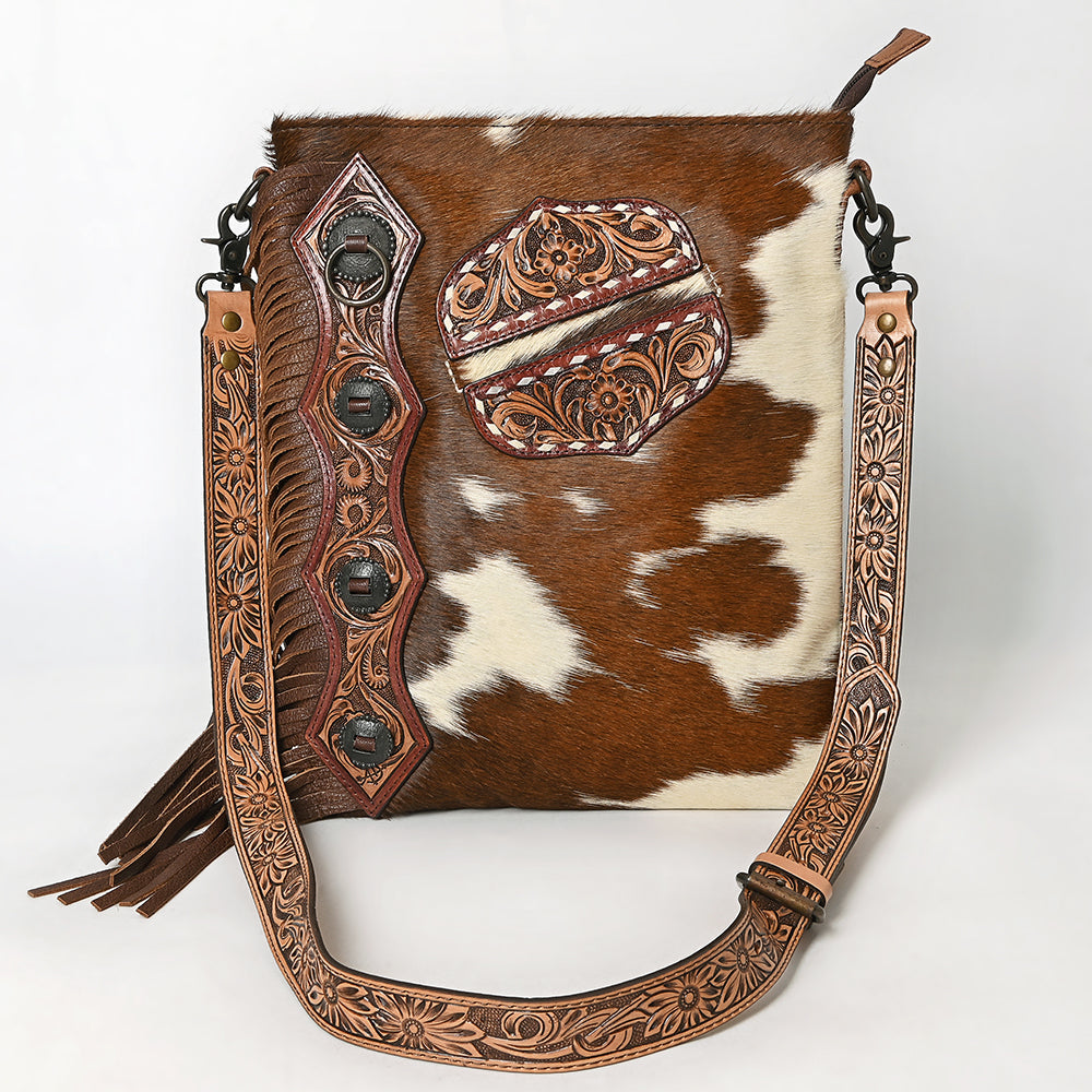 ADBG465BRW American Darling Hand Tooled Hair On Genuine Leather Women Bag Western Handbag Purse