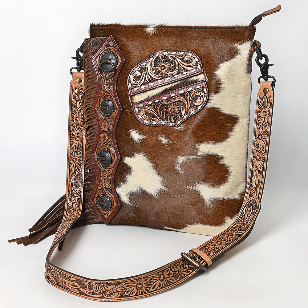 ADBG465BRW American Darling Hand Tooled Hair On Genuine Leather Women Bag Western Handbag Purse