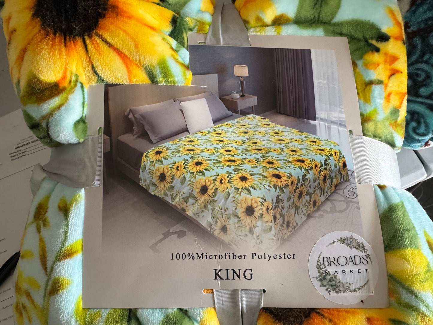 Light Blue Sunflower Super Plush Blanket