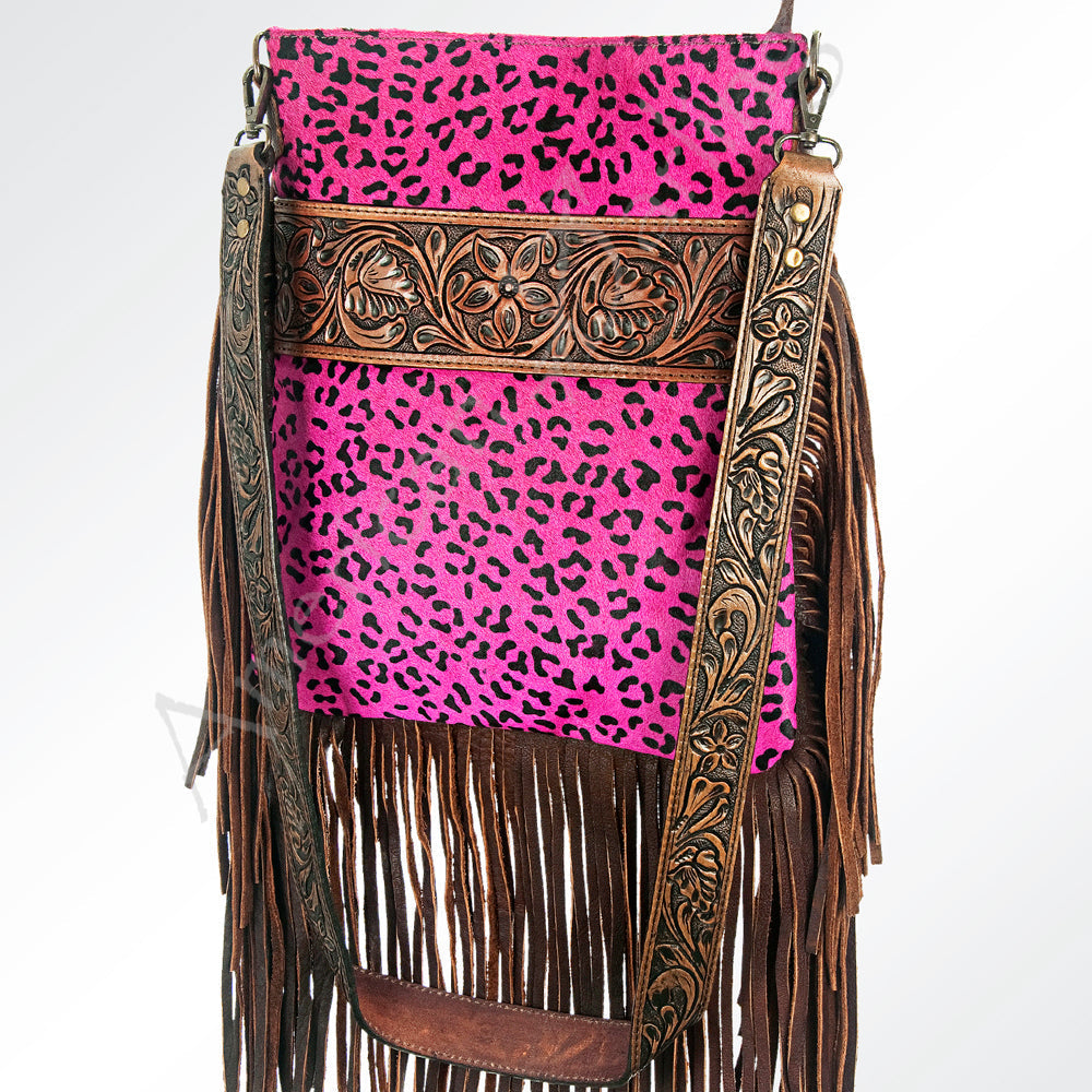 American Darling ADBGS192PKCHEFRNGA Messenger Hand Tooled Hair On Genuine Leather Women Bag Western Handbag Purse