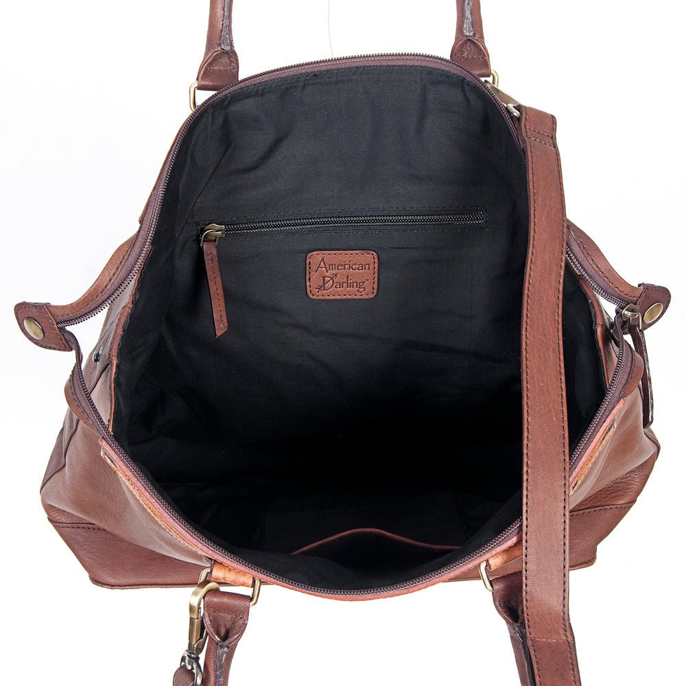 American Darling Tote Hand Tooled Hair On Genuine Leather Women Bag Western Handbag Purse