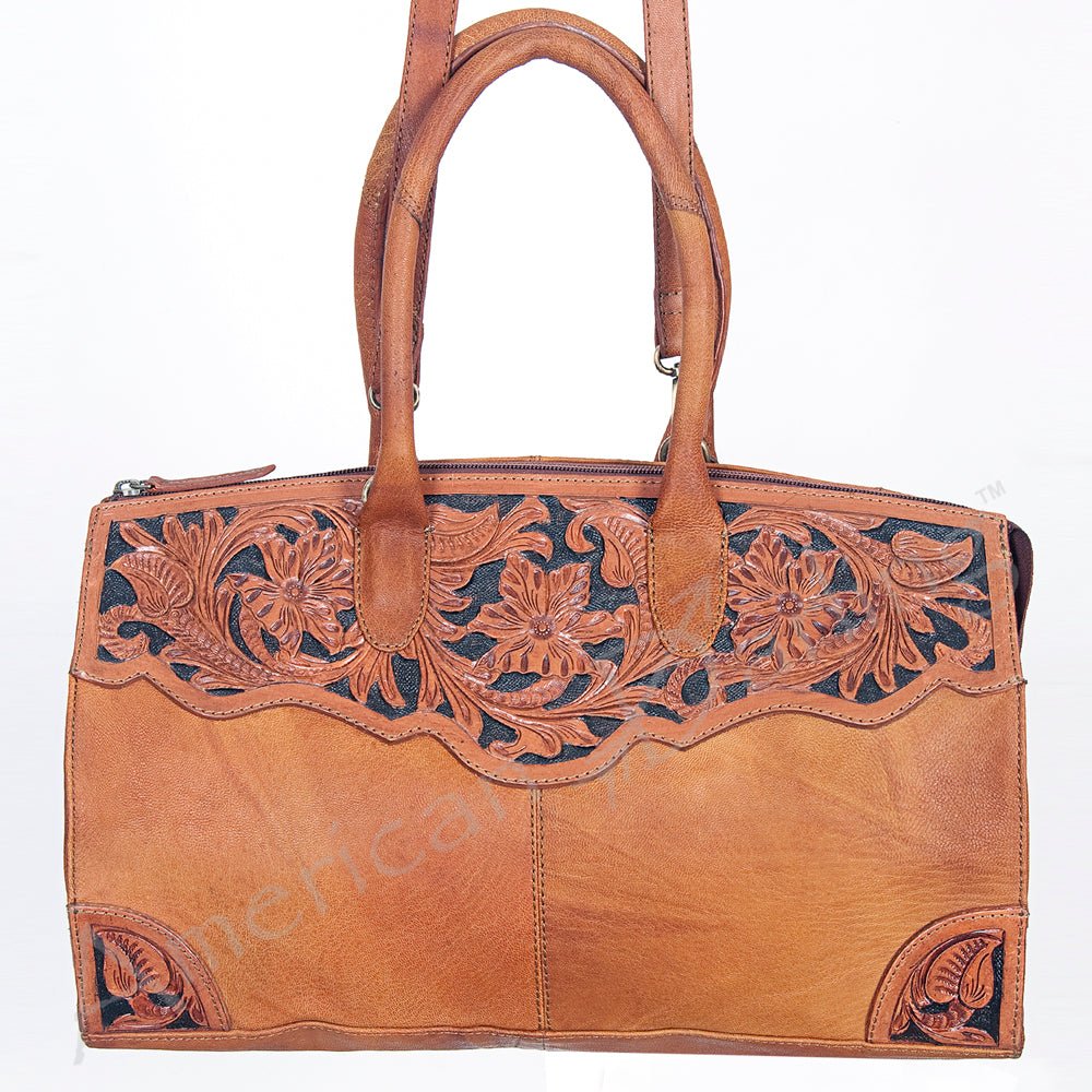 American Darling Duffel Hand Tooled Hair On Genuine Leather Women Bag Western Handbag Purse
