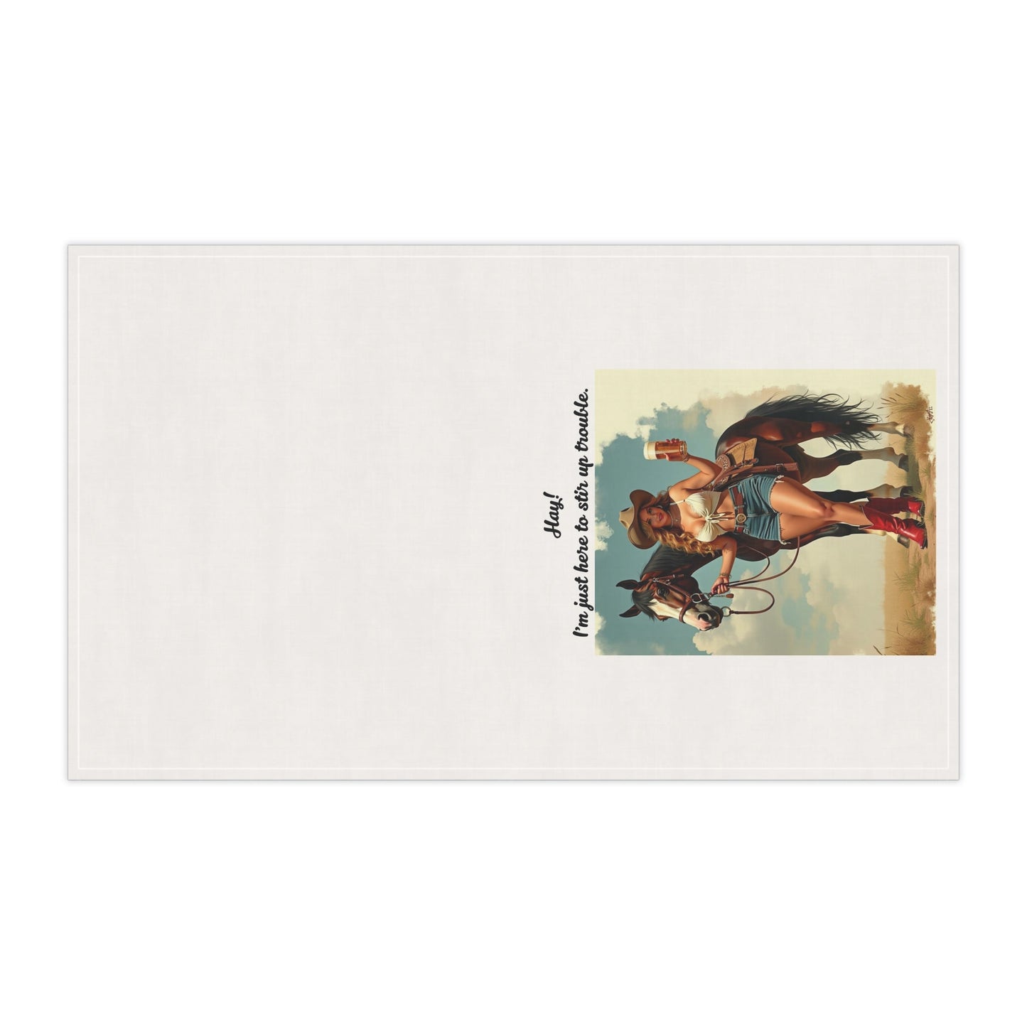 Cowgirl Tea/Bar Towels - "Hay! I'm just here to stir up trouble." Rustic Kitchen and Bar Decor, Western Home, Gift for Horse Lovers, Country Style, Cooking Essentials