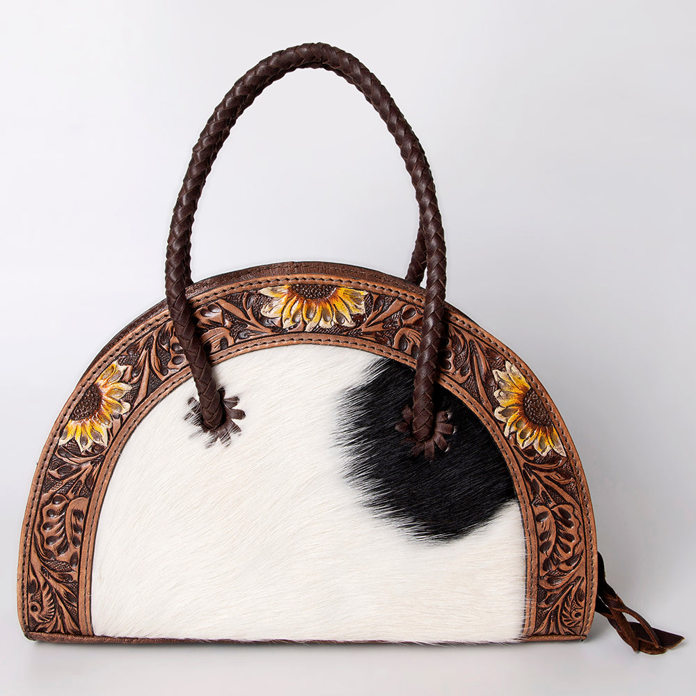 American Darling ADBG517BRW Taco Hand Tooled Hair-On Genuine Leather Women Bag Western Handbag Purse