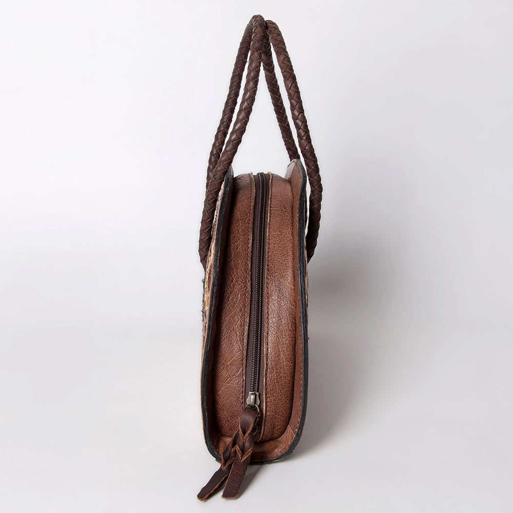 American Darling ADBG517BRW Taco Hand Tooled Hair-On Genuine Leather Women Bag Western Handbag Purse