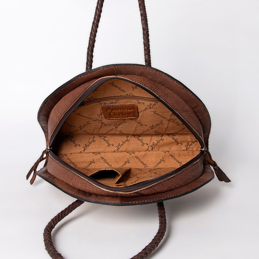 American Darling ADBG517BRW Taco Hand Tooled Hair-On Genuine Leather Women Bag Western Handbag Purse