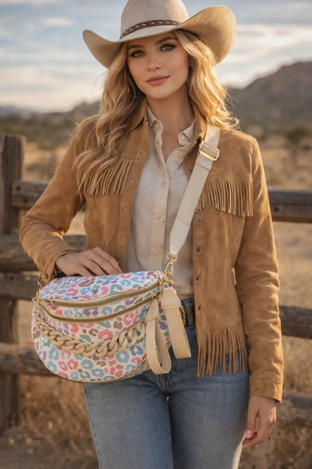 Pastel Cheetah Outlaw Crescent Crossbody Sling Bag
