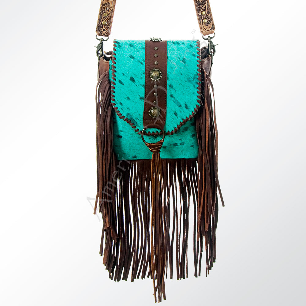 American Darling ADBG528TRQ2 Crossbody Hair-On Genuine Leather Women Bag Western Handbag Purse