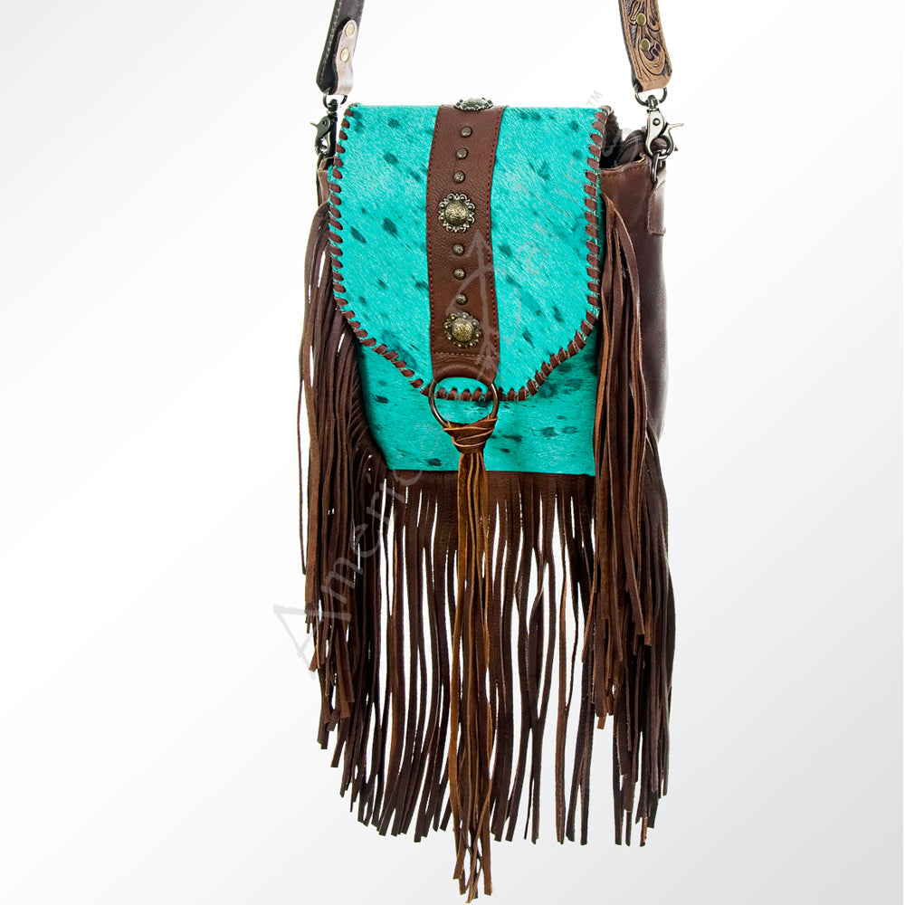 American Darling ADBG528TRQ2 Crossbody Hair-On Genuine Leather Women Bag Western Handbag Purse