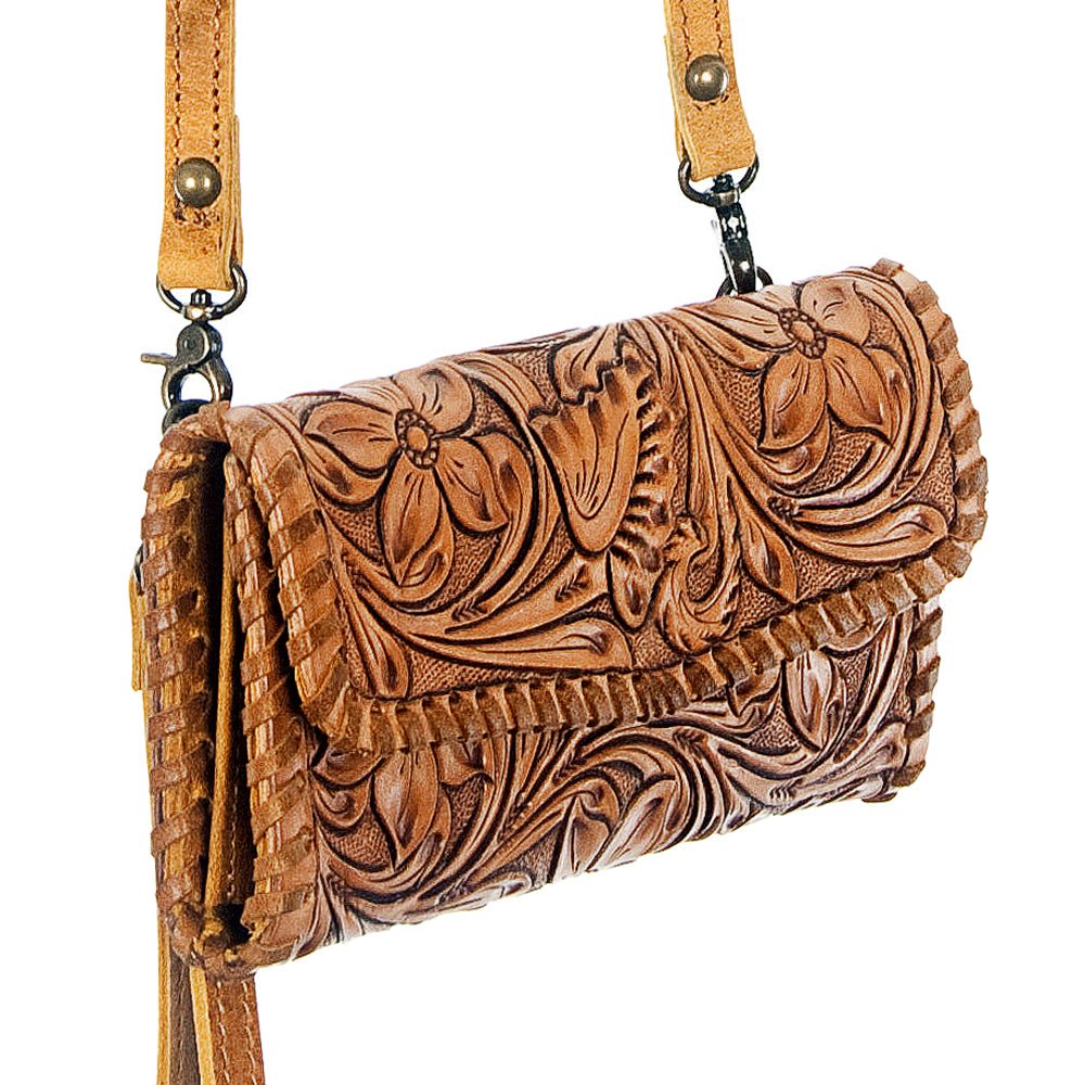 American Darling ADBG514BR Small Crossbody Hand Tooled Genuine Leather Women Bag Western Handbag Purse