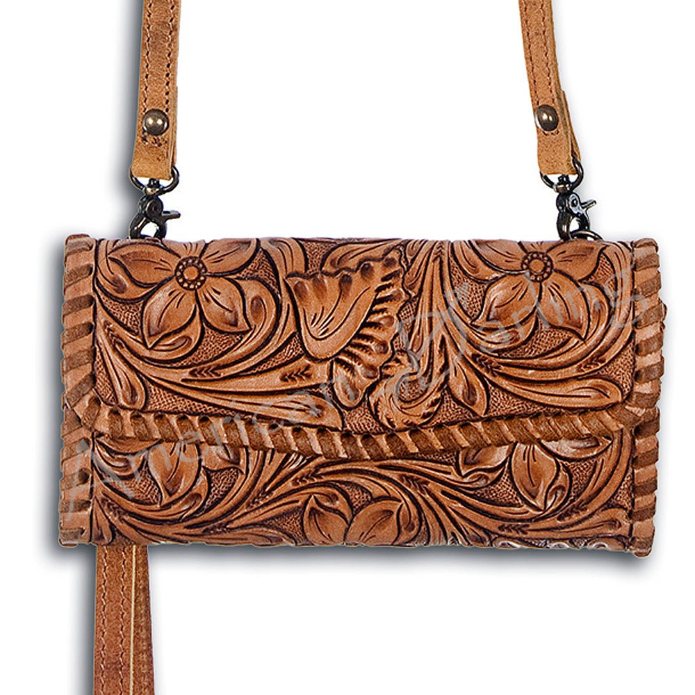 American Darling ADBG514BR Small Crossbody Hand Tooled Genuine Leather Women Bag Western Handbag Purse