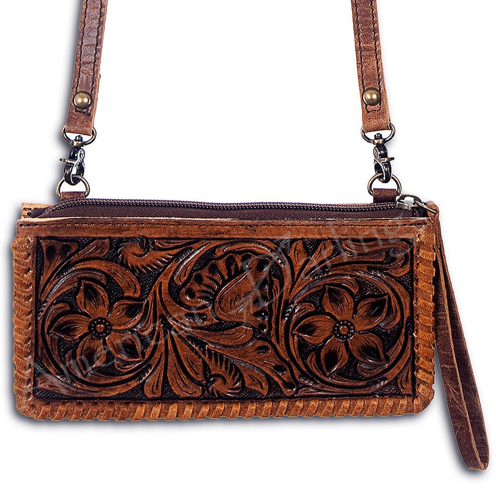 American Darling ADBG535BR Wallet Hand Tooled Genuine Leather Women Bag Western Handbag Purse