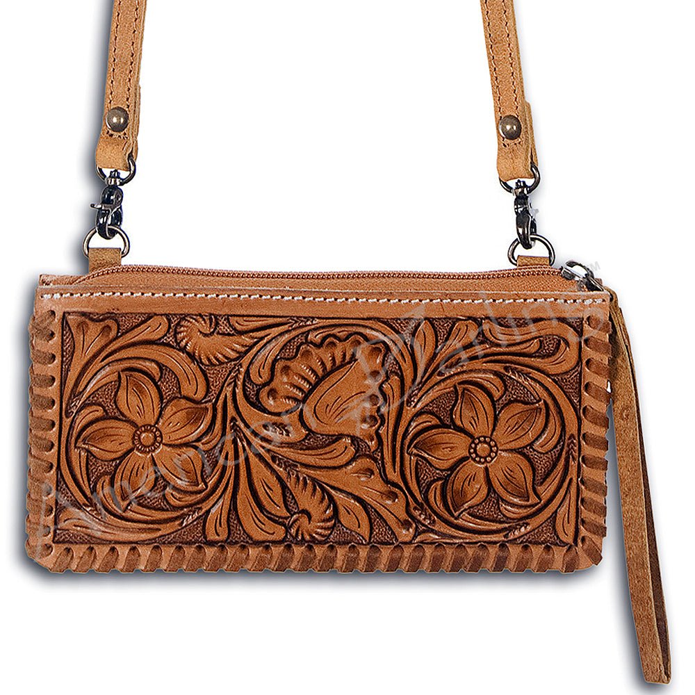 American Darling ADBG535BR Wallet Hand Tooled Genuine Leather Women Bag Western Handbag Purse