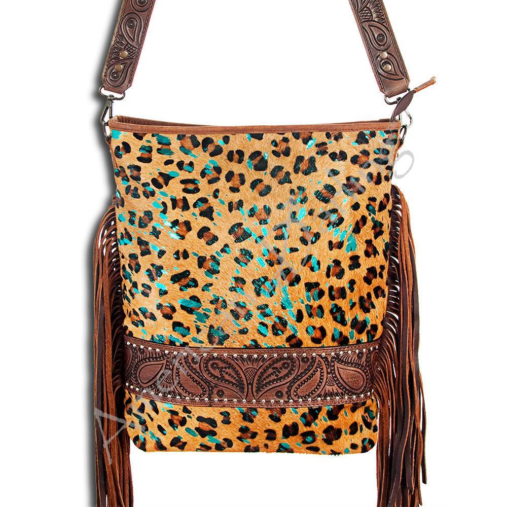 American Darling ADBG356CHETRQ Large Crossbody Hand Tooled Hair On Genuine Leather Women Bag Western Handbag Purse