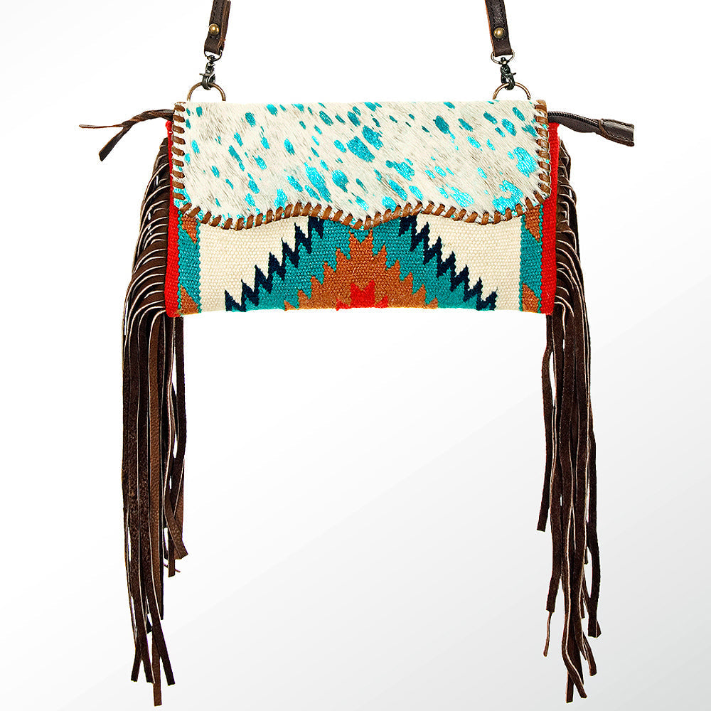American Darling ADBG344B-ACTRQ Cross Body Saddle Blanket Hair On Genuine Leather Women Bag Western Handbag Purse