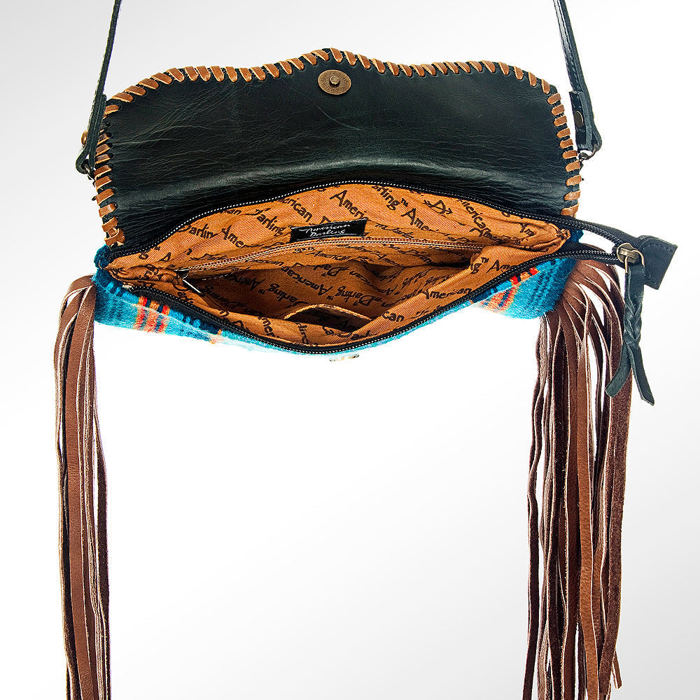 American Darling ADBG344F-ACSL Cross Body Saddle Blanket Hair On Genuine Leather Women Bag Western Handbag Purse