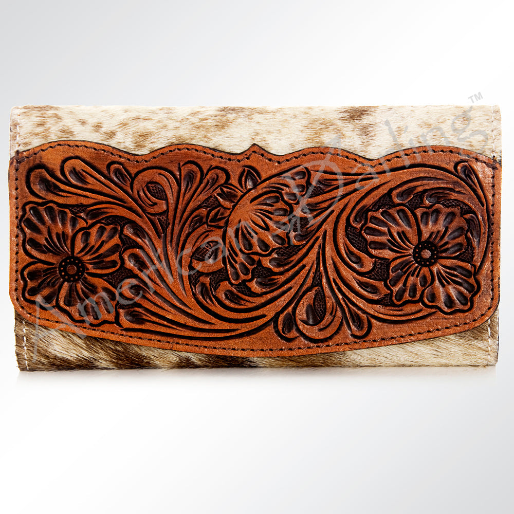 American Darling ADBG549TAW Wallet Hand Tooled Hair-On Genuine Leather Women Bag Western Handbag Purse