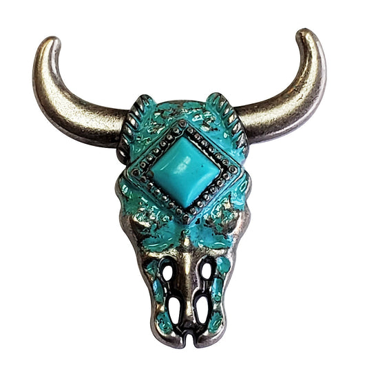 1 1/2" Hilason Western Horse Concho Antique Nickel With Turquoise Steer Head Turquoise