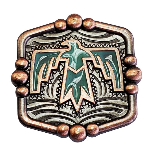 1 1/2" Hilason Western Horse Concho Antique Copper Turquoise Enamel Concho Brown