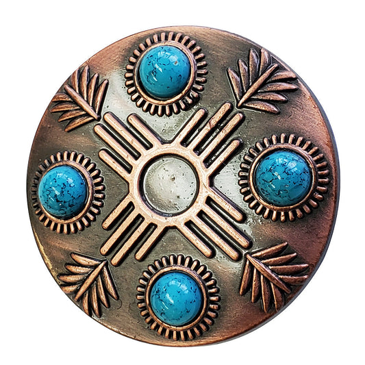 1 1/2" Hilason Western Horse Concho Antique Copper Turquoise Stone Brown