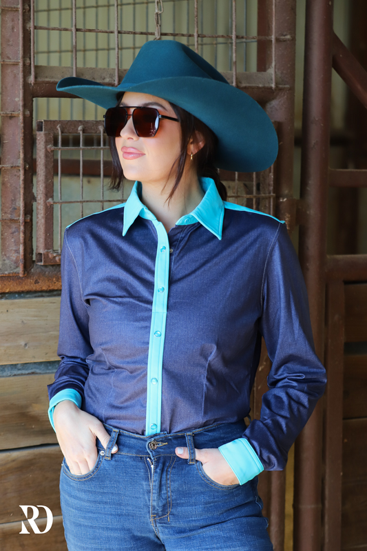 DENIM & TURQ PERFORMANCE RODEO SHIRT
