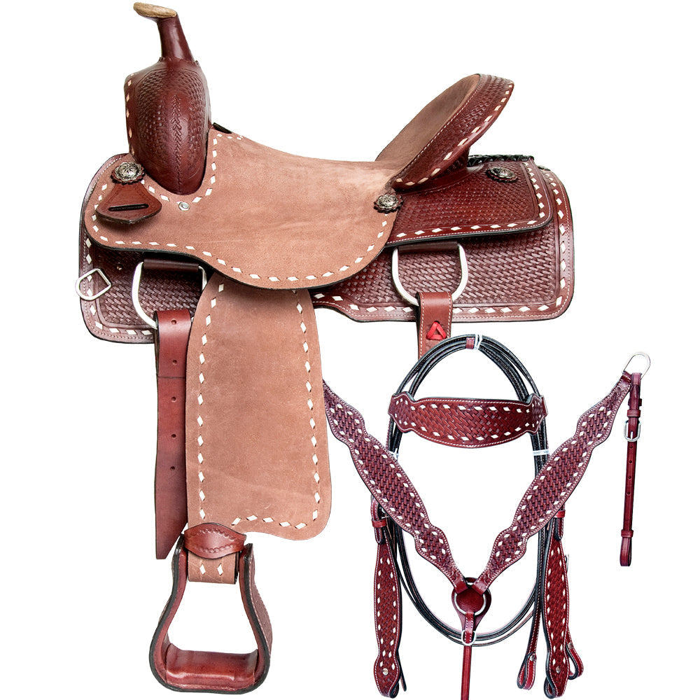 Comfytack Western Horse Ranch Roping Cowboy Saddle Leather Tack Set Brown/Tan