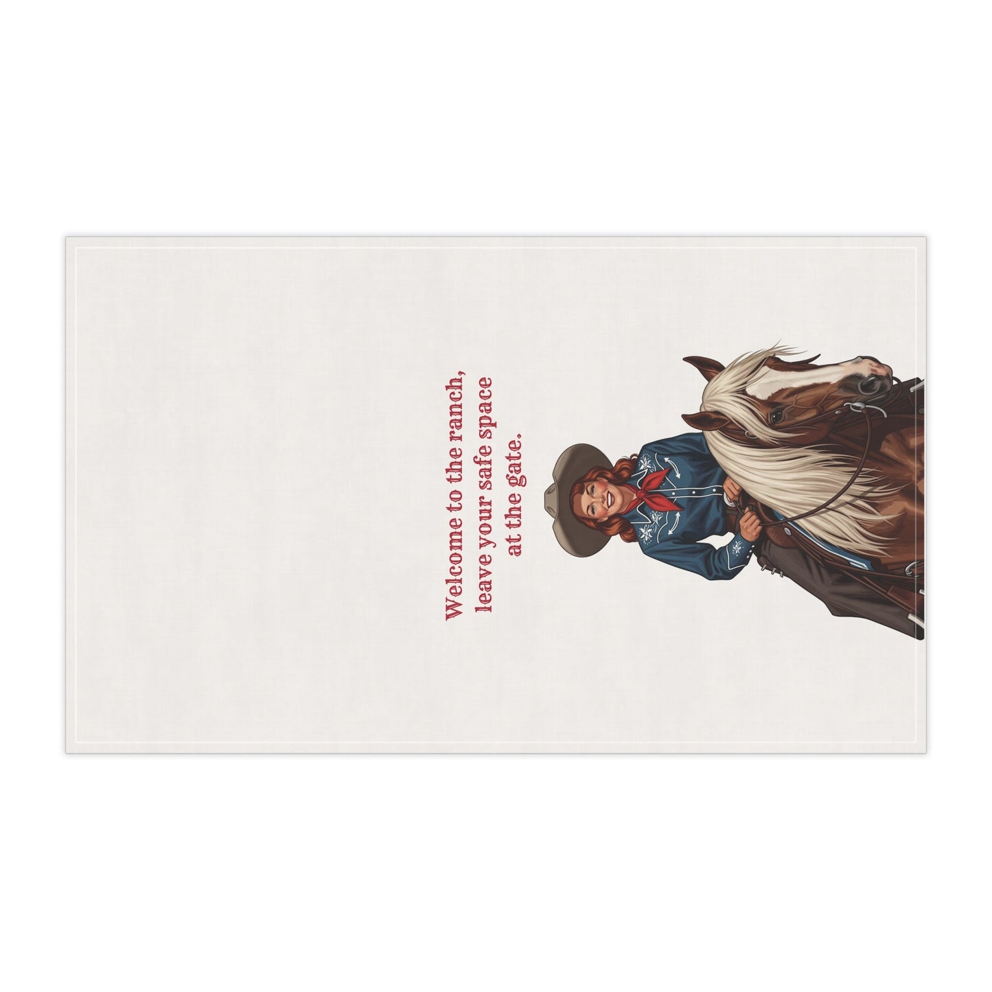 "Welcome to the Ranch, leave your safe space at the gate" Western Ranch Tea Towels, Rustic Kitchen Decor, Farmhouse Hostess Gift, Cowboy Themed Towel, Country Style Homeware