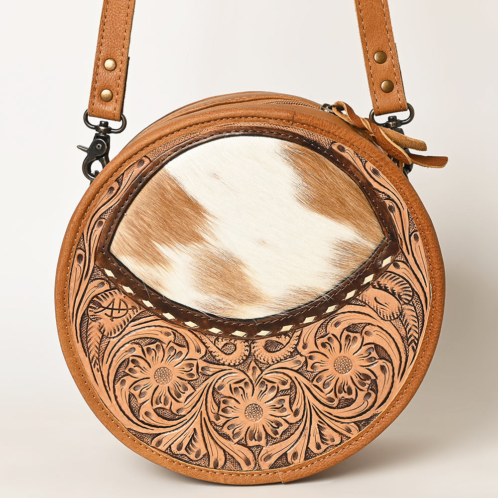 American Darling ADBG563TAW Canteen Hand Tooled Hair-On Genuine Leather Women Bag Western Handbag Purse