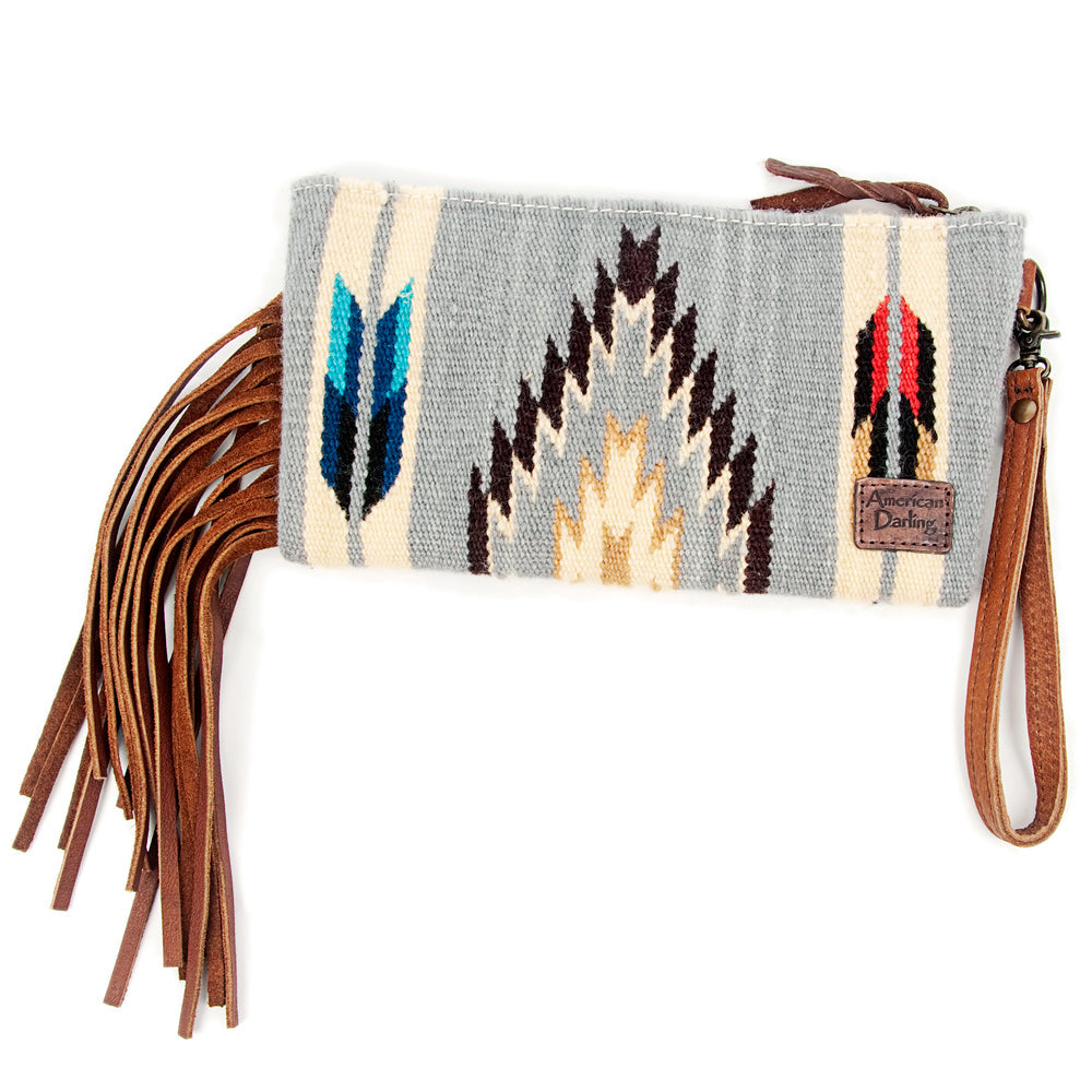 American Darling ADBG344D4 Wristlet Hand Tooled Saddle Blanket Genuine Leather Women Bag Western Handbag Purse