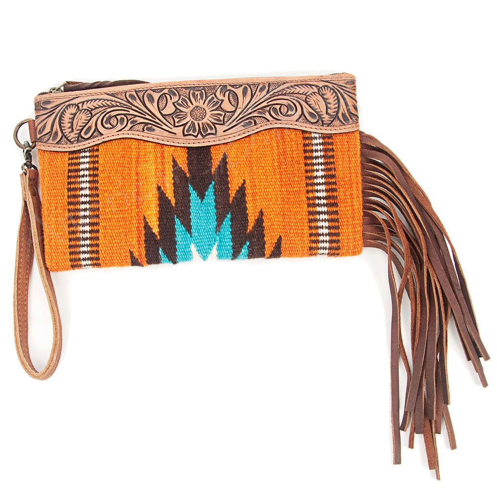 American Darling ADBG344D5 Wristlet Hand Tooled Saddle Blanket Genuine Leather Women Bag Western Handbag Purse