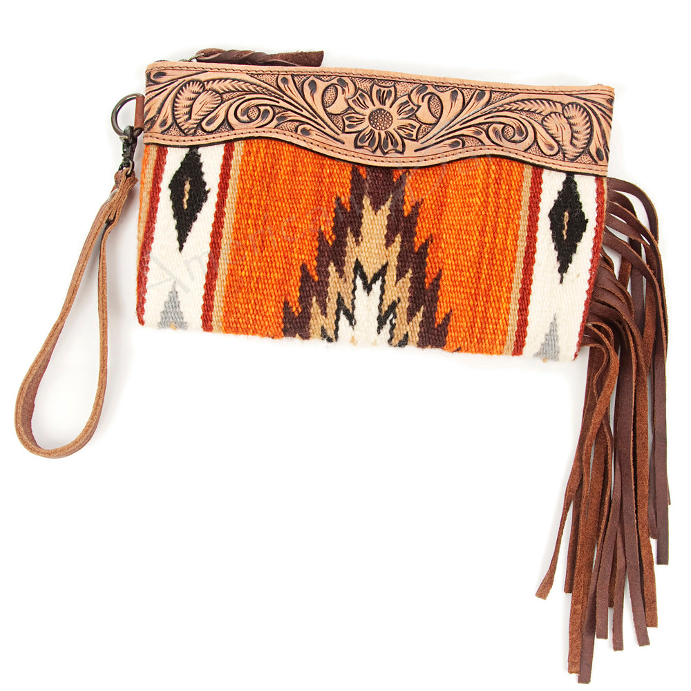 American Darling ADBG344D6 Wristlet Hand Tooled Saddle Blanket Genuine Leather Women Bag Western Handbag Purse
