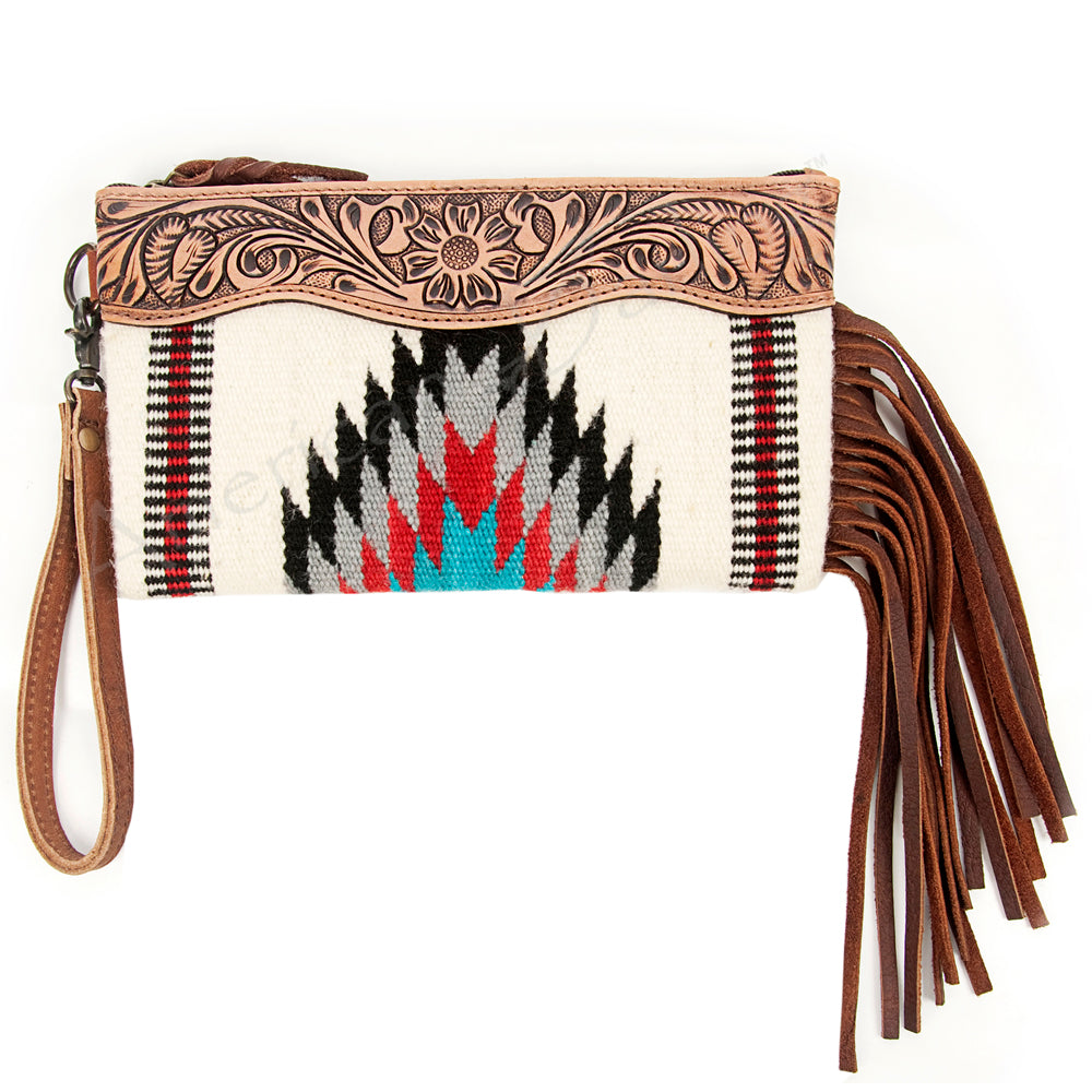 American Darling ADBG344D7 Wristlet Hand Tooled Saddle Blanket Genuine Leather Women Bag Western Handbag Purse