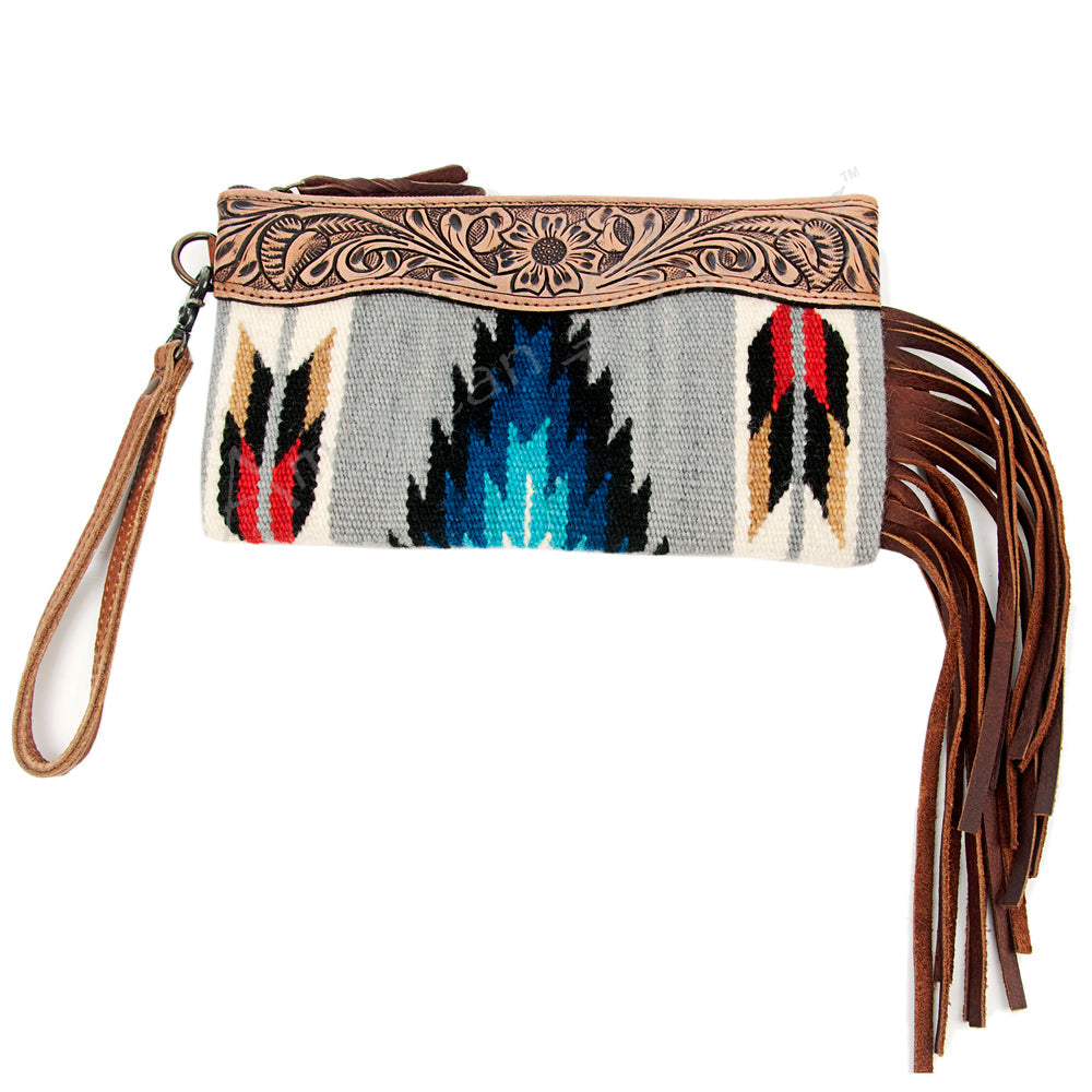American Darling ADBG344D8 Wristlet Hand Tooled Saddle Blanket Genuine Leather Women Bag Western Handbag Purse