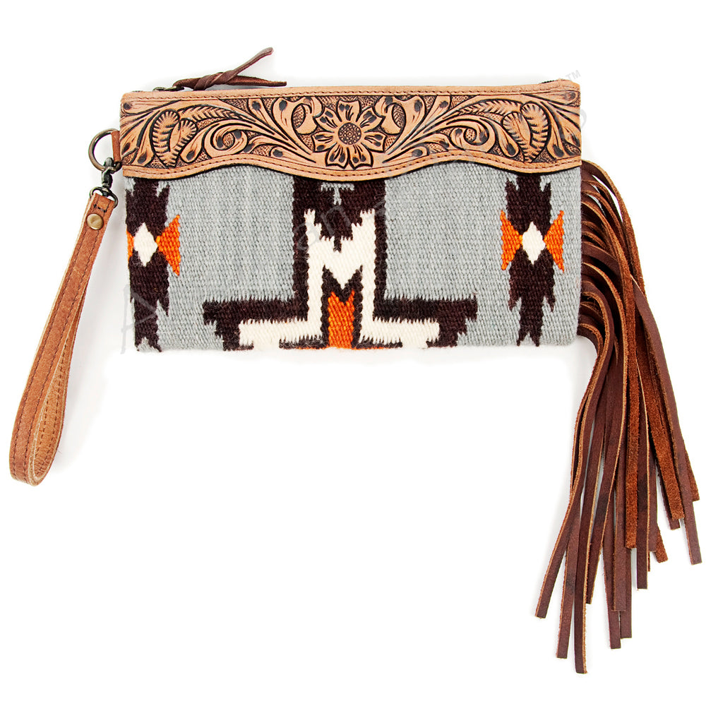 American Darling ADBG344D9 Wristlet Hand Tooled Saddle Blanket Genuine Leather Women Bag Western Handbag Purse