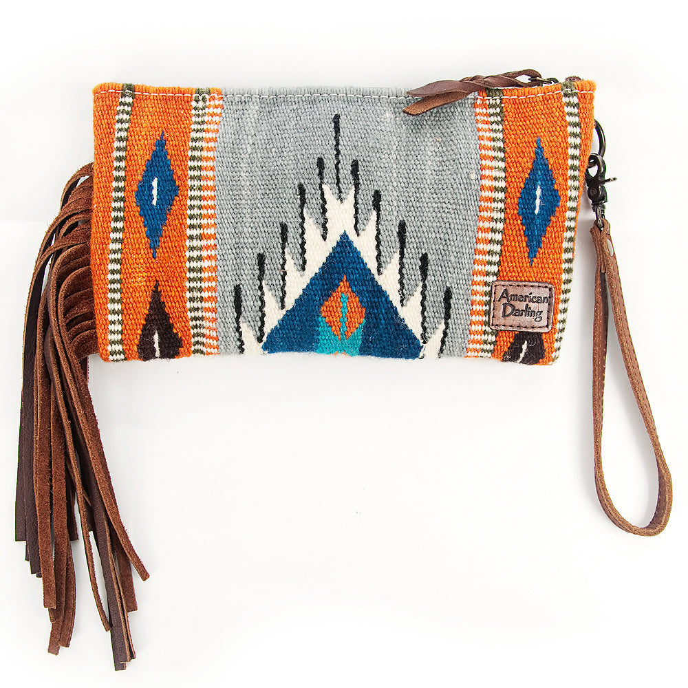 American Darling ADBG344D12 Wristlet Hand Tooled Saddle Blanket Genuine Leather Women Bag Western Handbag Purse